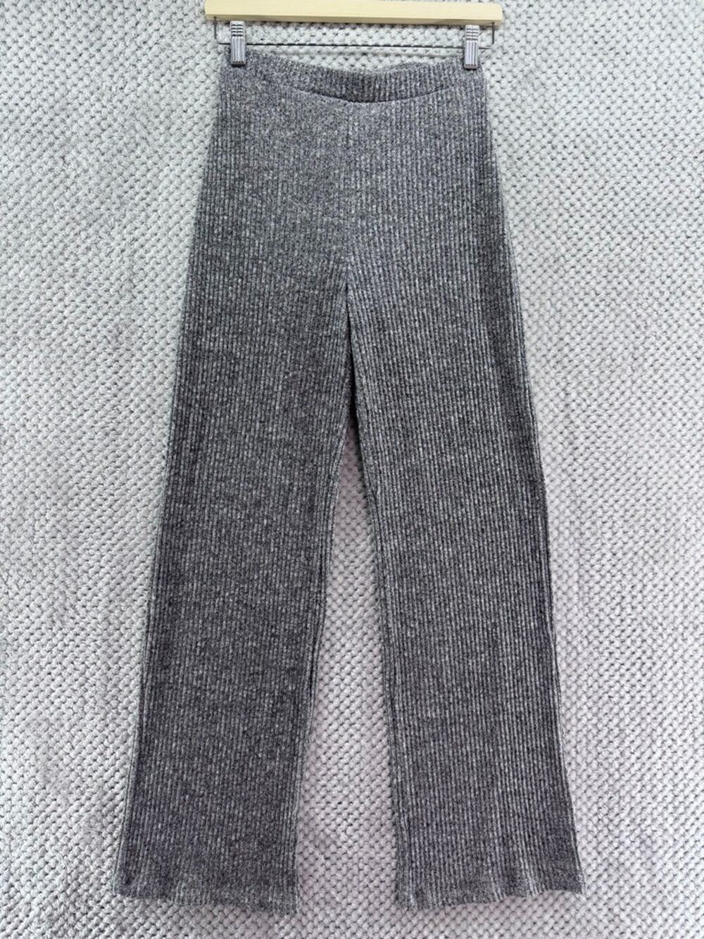 Zara Pants Womens M Heather Gray Rib Knit Wide Flare Leg PullOn Casual Lounge